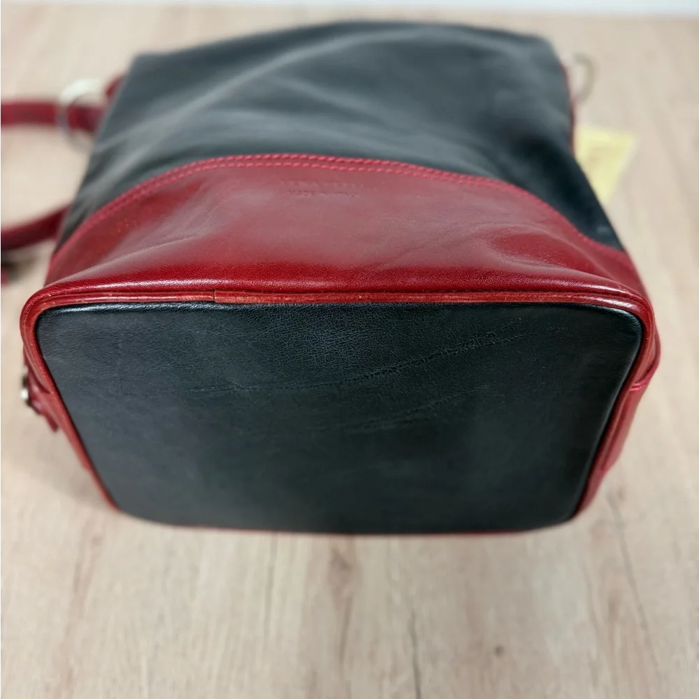 Vera Pelle D&D Black and Red Leather Shoulder Crossbody Bag Made in Italy NWT